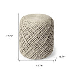 Ivory Upholstery Cylinder Abstract Pouf Ottoman - 16-inch