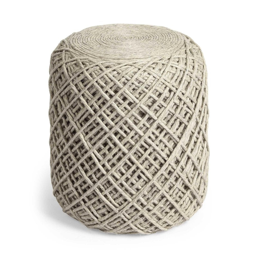 Ivory Upholstery Cylinder Abstract Pouf Ottoman - 16-inch