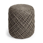 Brown Upholstery Cylinder Abstract Pouf Ottoman - 16-inch