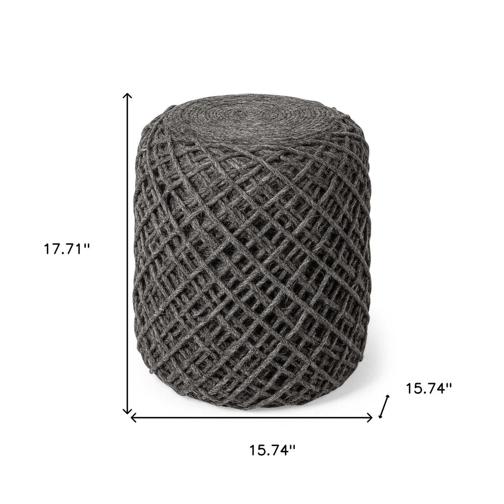 Gray Upholstery Cylinder Abstract Pouf Ottoman - 16-inch