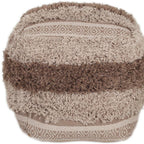 Beige Striped Pouf Ottoman - 18-inch
