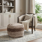 Beige Striped Pouf Ottoman - 18-inch