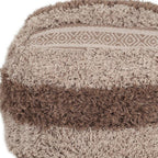 Beige Striped Pouf Ottoman - 18-inch