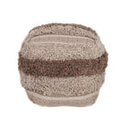 Beige Striped Pouf Ottoman - 18-inch