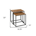 Set of Two Brown and Black Metal and Faux Snake Leather Nesting End Tables