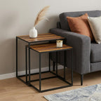 Set of Two Brown and Black Metal and Faux Snake Leather Nesting End Tables