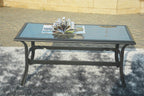 Five Piece Black and Beige Metal Sofa Seating Group with Table