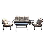 Five Piece Black and Beige Metal Sofa Seating Group with Table