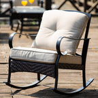 Five Piece Black and Beige Metal Sofa Seating Group with Table