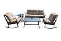 Five Piece Black and Beige Metal Sofa Seating Group with Table