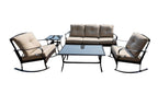 Five Piece Black and Beige Metal Sofa Seating Group with Table