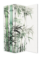 Green and White Canvas Folding Three Panel Screen Room Divider - 72-inch