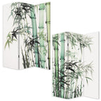 Green and White Canvas Folding Three Panel Screen Room Divider - 72-inch