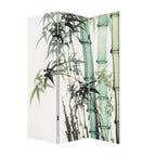 Green and White Canvas Folding Three Panel Screen Room Divider - 72-inch