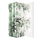 Green and White Canvas Folding Three Panel Screen Room Divider - 72-inch