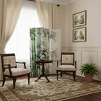 Green and White Canvas Folding Three Panel Screen Room Divider - 72-inch