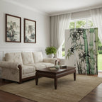 Green and White Canvas Folding Three Panel Screen Room Divider - 72-inch