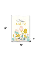 Yellow and White Canvas Folding Three Panel Screen Room Divider - 72-inch