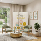 Yellow and White Canvas Folding Three Panel Screen Room Divider - 72-inch