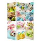 Yellow and White Canvas Folding Three Panel Screen Room Divider - 72-inch
