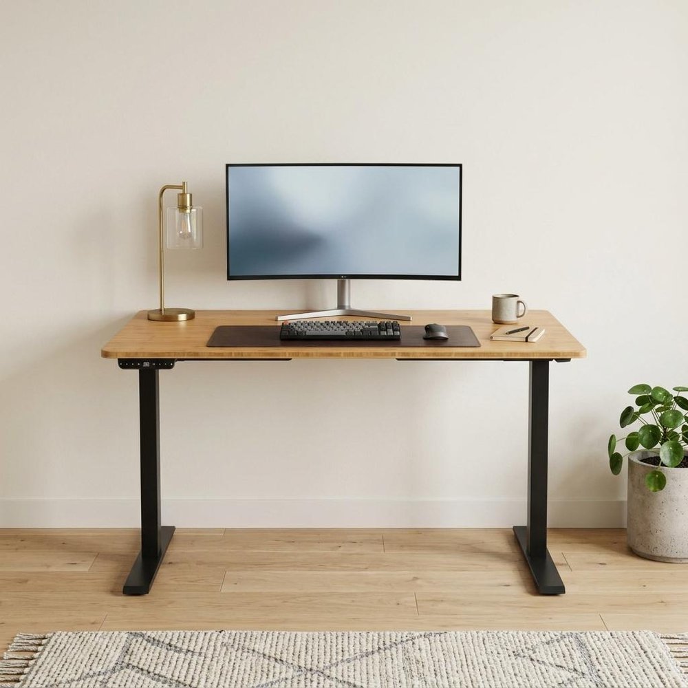 Adjustable Brown and Black Stainless Steel Computer Desk - 48-inch
