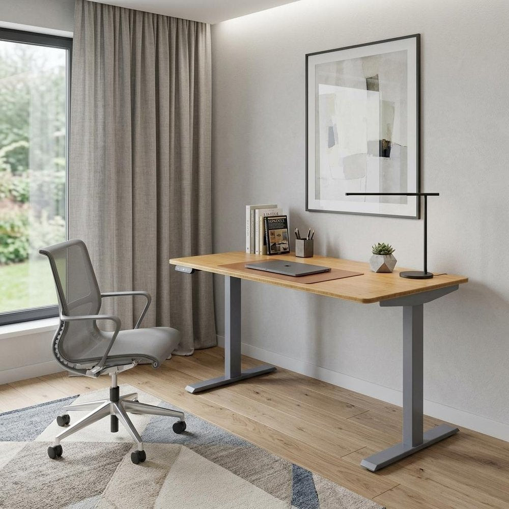 Adjustable Brown and Gray Stainless Steel Computer Desk - 60-inch