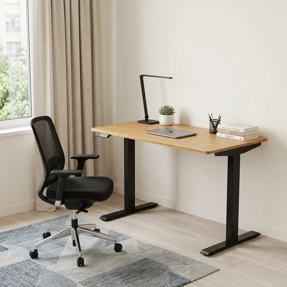 Adjustable Brown and Black Stainless Steel Computer Desk - 60-inch