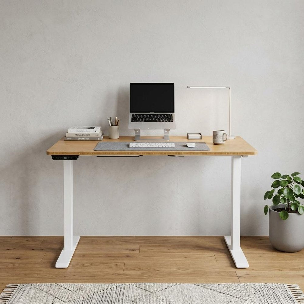 Adjustable Brown and White Stainless Steel Computer Desk - 60-inch