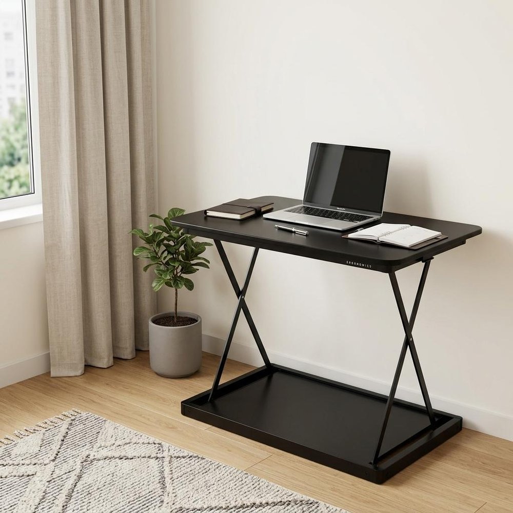 Adjustable Black Stainless Steel Standing Desk Converter - 28-inch