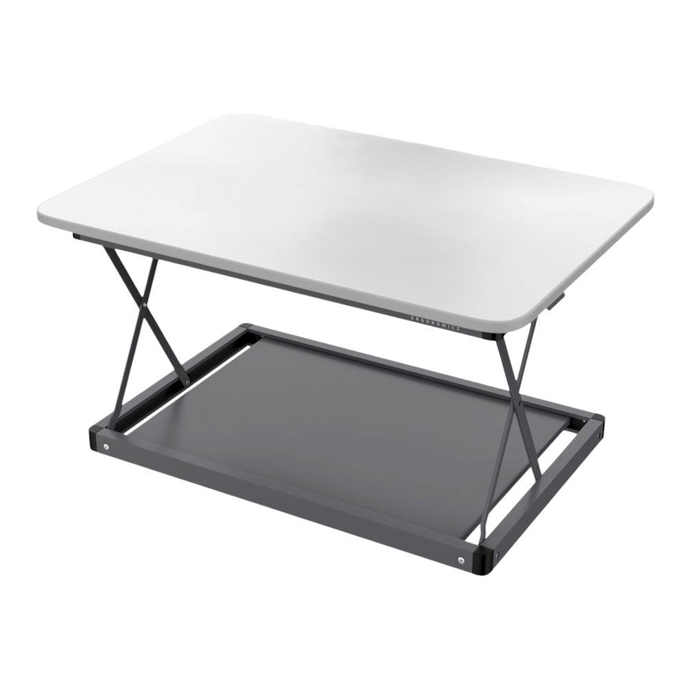 Adjustable White and Silver Stainless Steel Standing Desk Converter - 28-inch