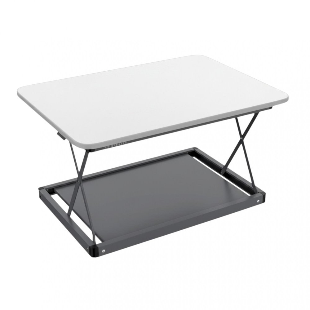 Adjustable White and Silver Stainless Steel Standing Desk Converter - 28-inch