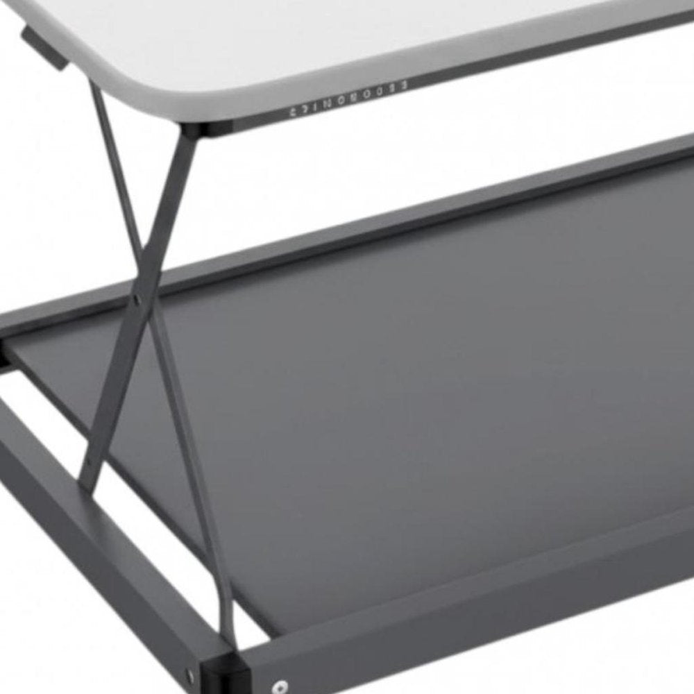 Adjustable White and Silver Stainless Steel Standing Desk Converter - 28-inch