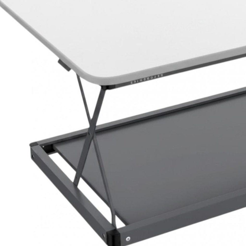 Adjustable White and Silver Stainless Steel Standing Desk Converter - 28-inch