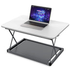 Adjustable White and Silver Stainless Steel Standing Desk Converter - 28-inch