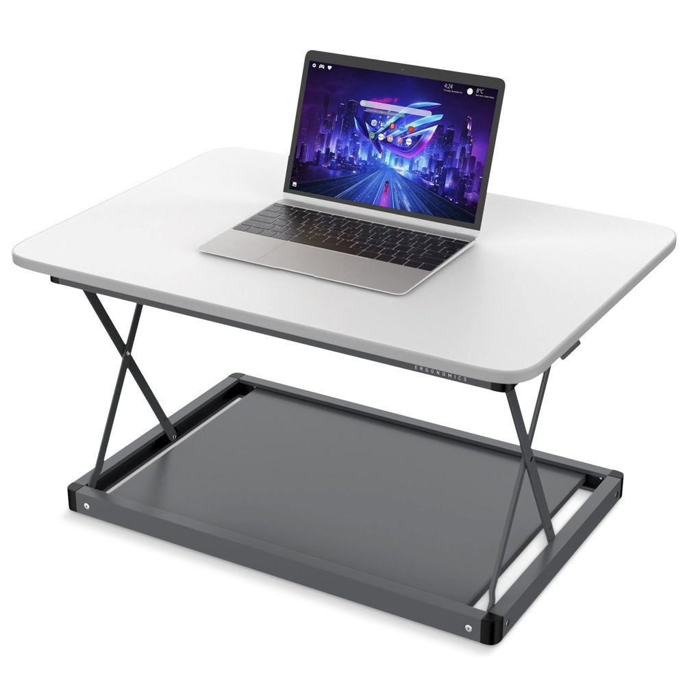 Adjustable White and Silver Stainless Steel Standing Desk Converter - 28-inch