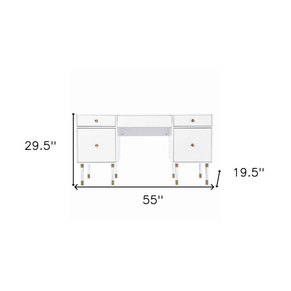 White Writing Desk with Four Drawers - 55-inch