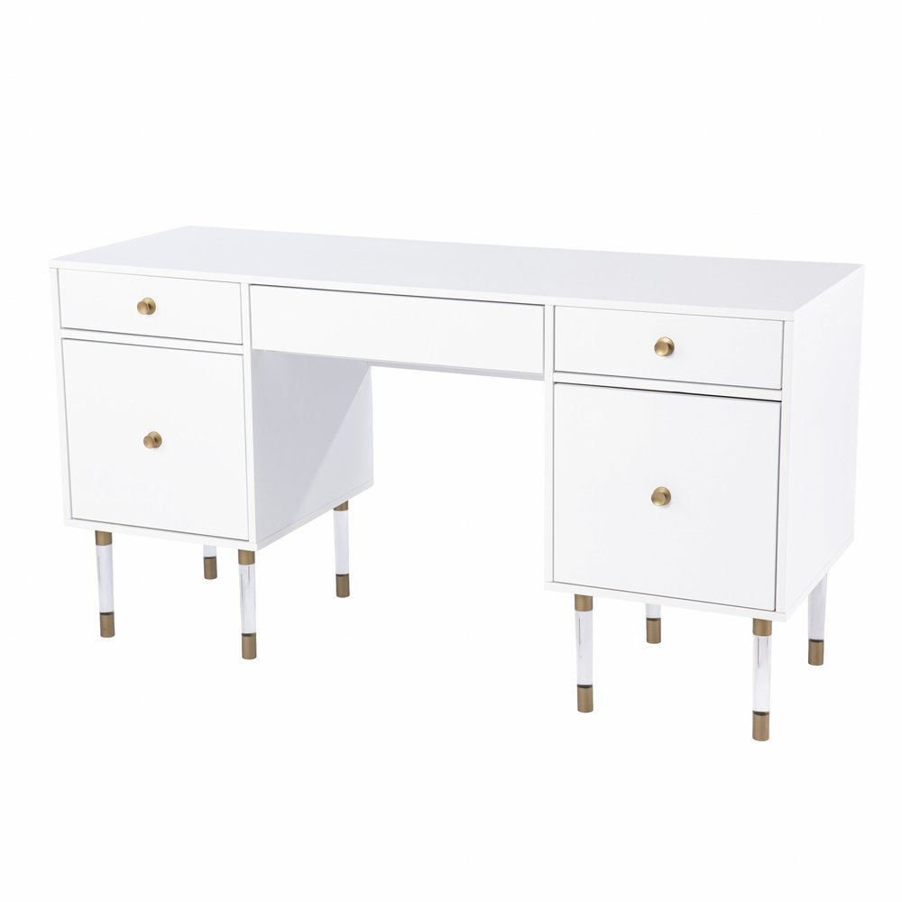 White Writing Desk with Four Drawers - 55-inch