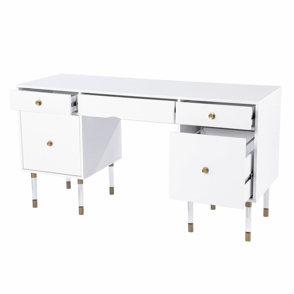 White Writing Desk with Four Drawers - 55-inch