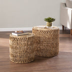 Set of Two 18 Natural Woven Rattan End Tables