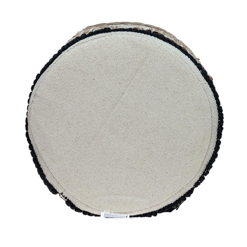 Beige and Brown Cotton Abstract Round Footstool - 18-inch