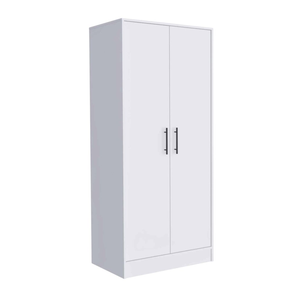 White Wood Two Door Single Drawer Combo Dresser - 71-inch