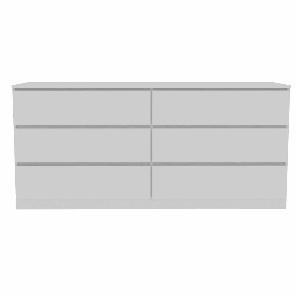 White Wood Six Drawer Double Dresser - 60-inch
