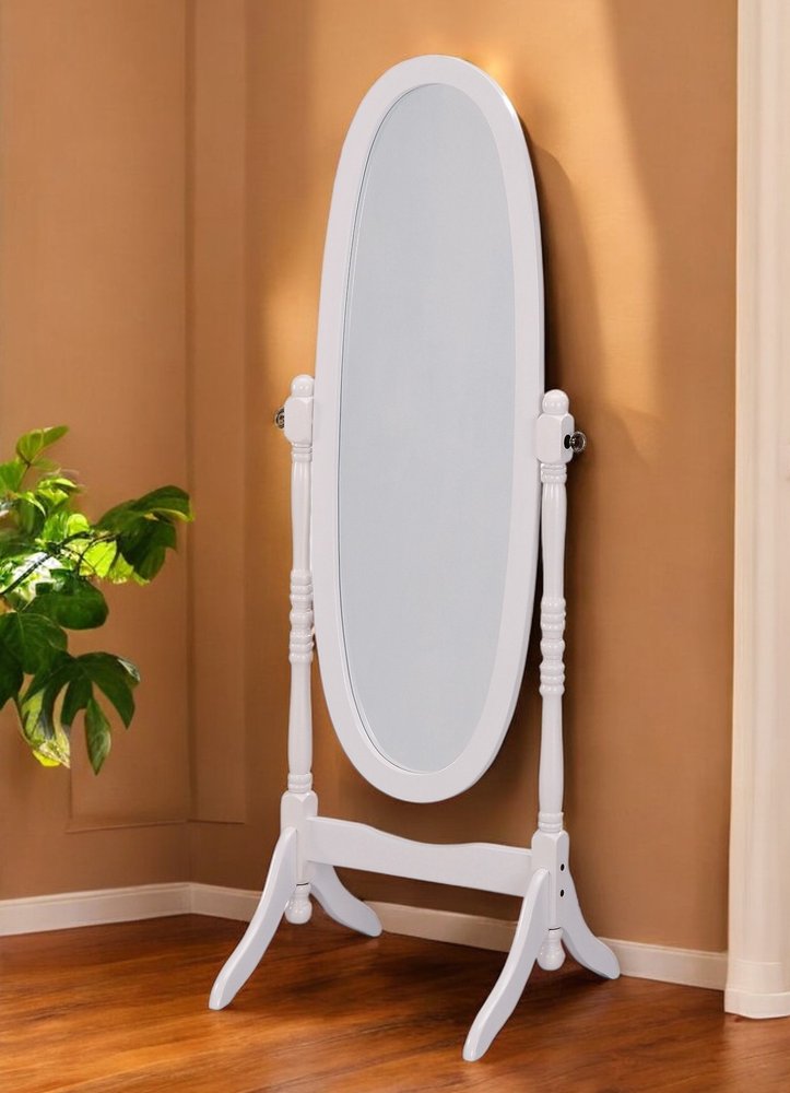 Natural Wood Oval Freestanding Tilting Framed Cheval Mirror - 59-inch