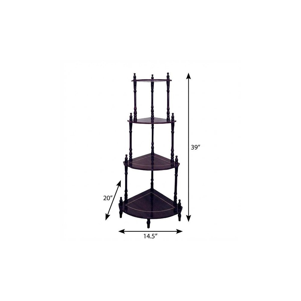 Brown Wood Four Tier Corner Bookcase - 39-inch