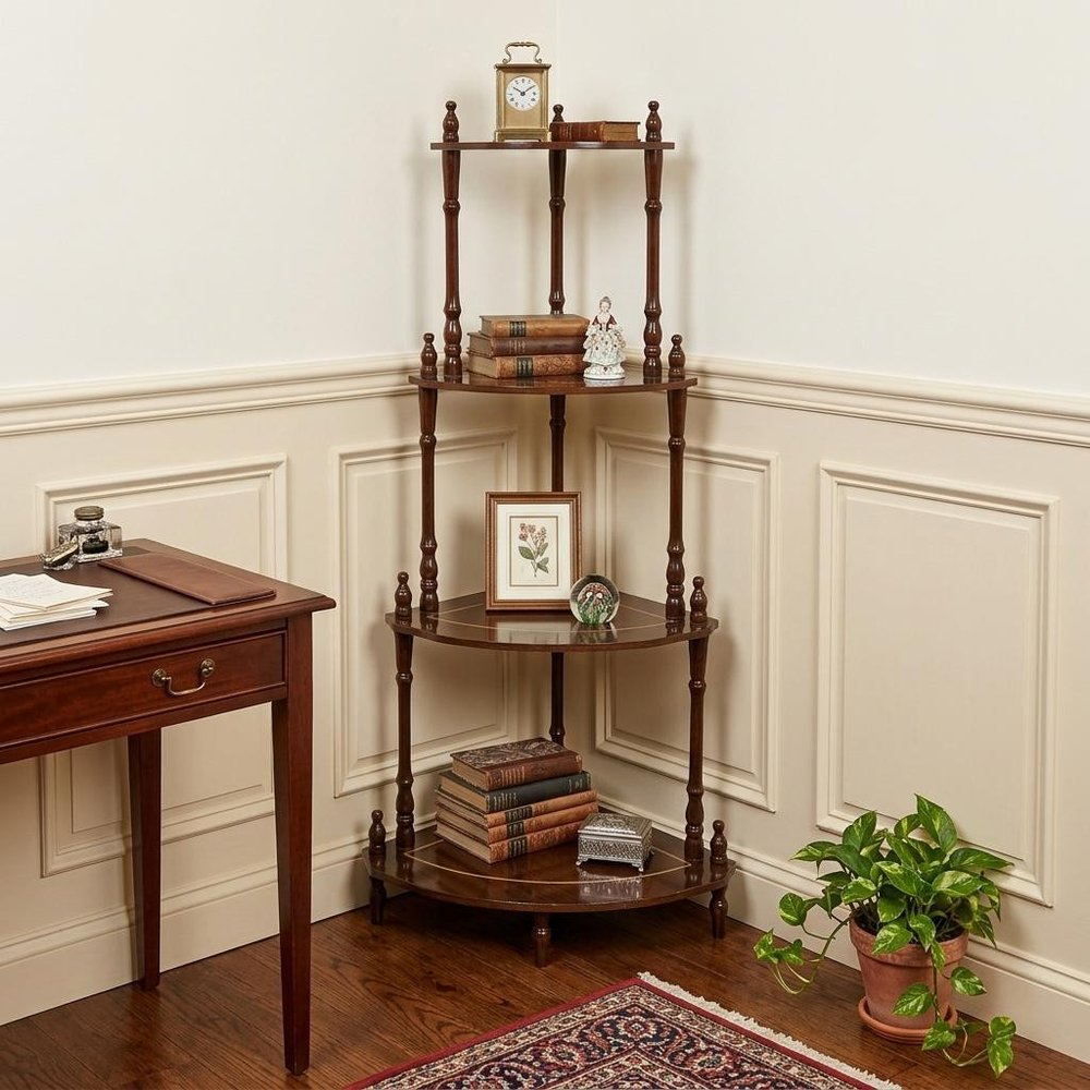 Brown Wood Four Tier Corner Bookcase - 39-inch