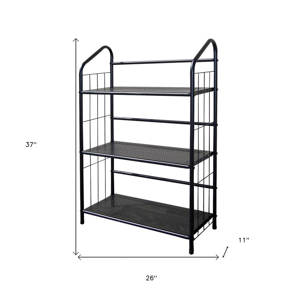 Black Metal Three Tier Bookcase - 37-inch