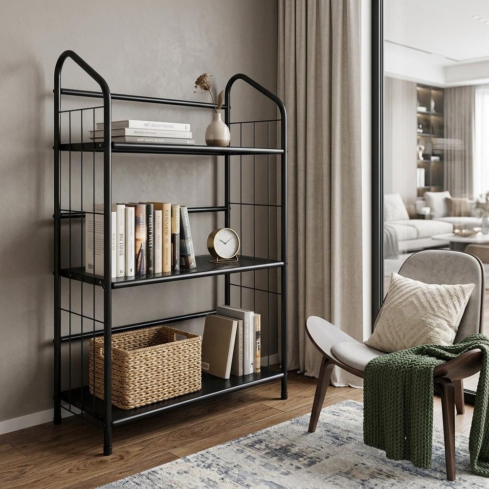 Black Metal Three Tier Bookcase - 37-inch