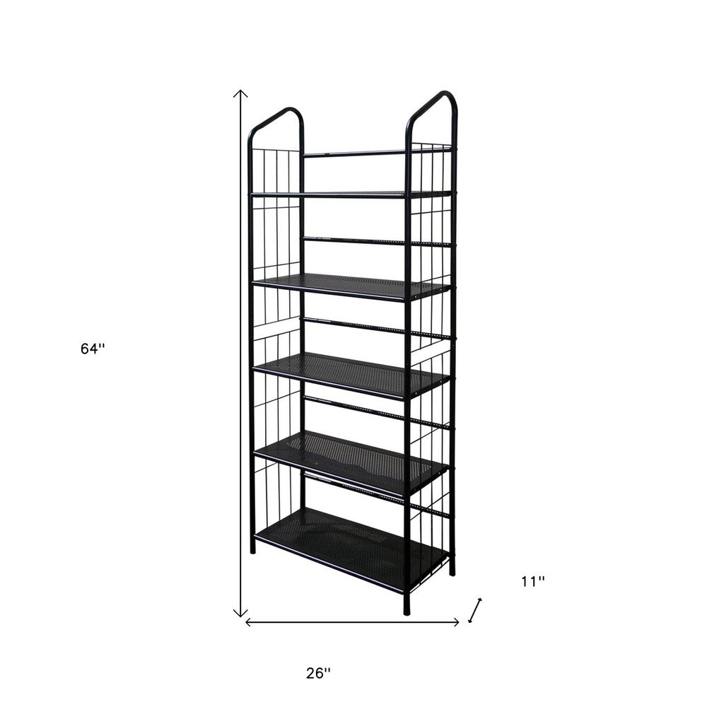 Black Metal Five Tier Bookcase - 64-inch