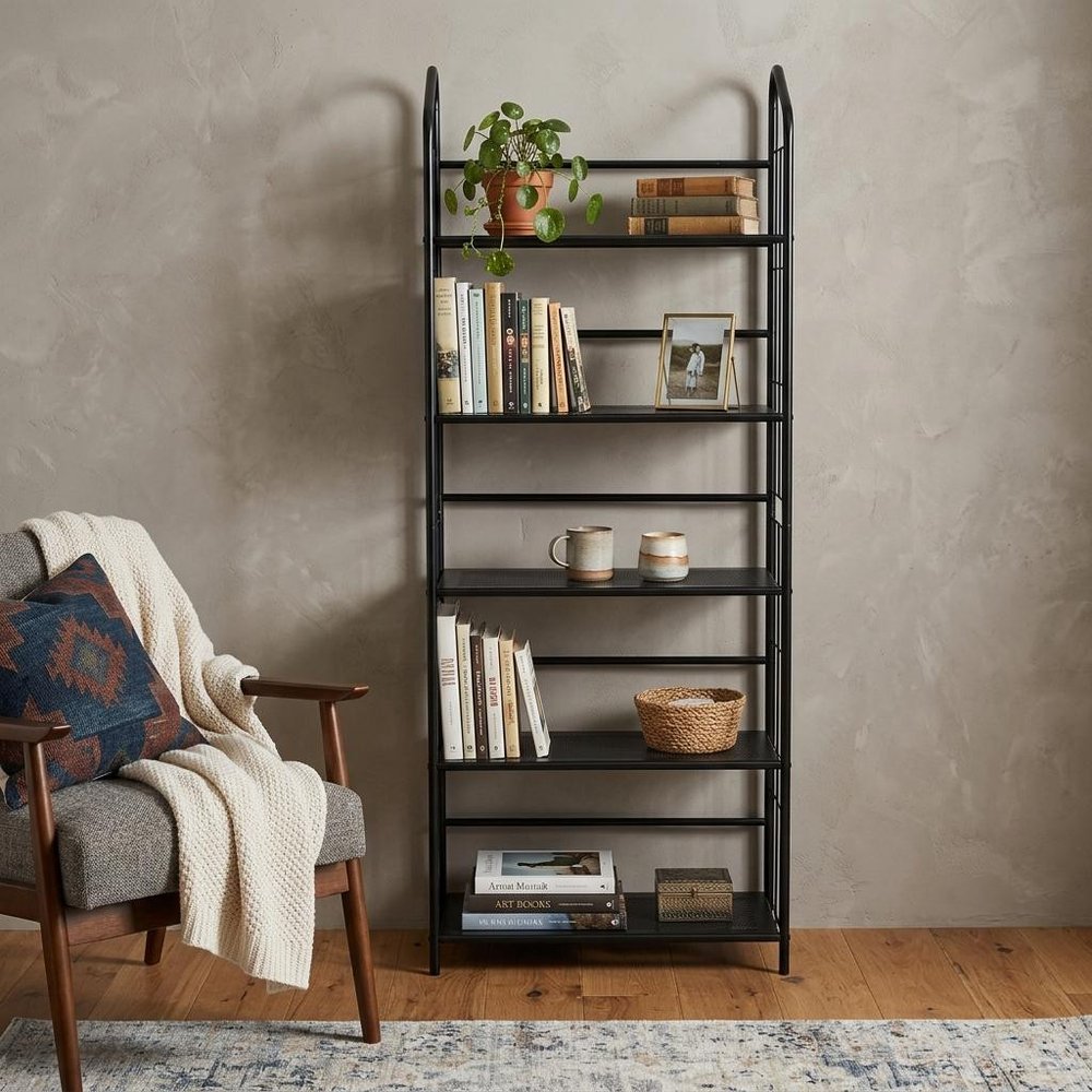 Black Metal Five Tier Bookcase - 64-inch
