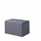 Dark Gray Linen Tufted Storage Ottoman - 17-inch